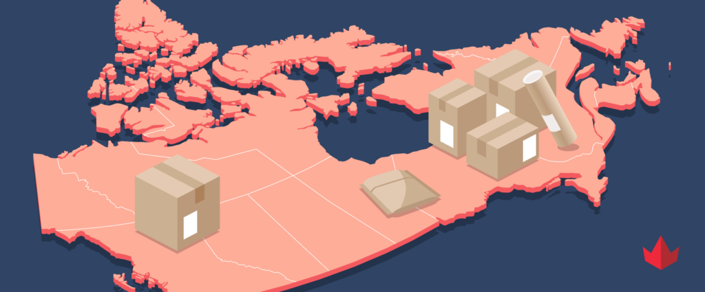 Map of Canada with packages across the land
