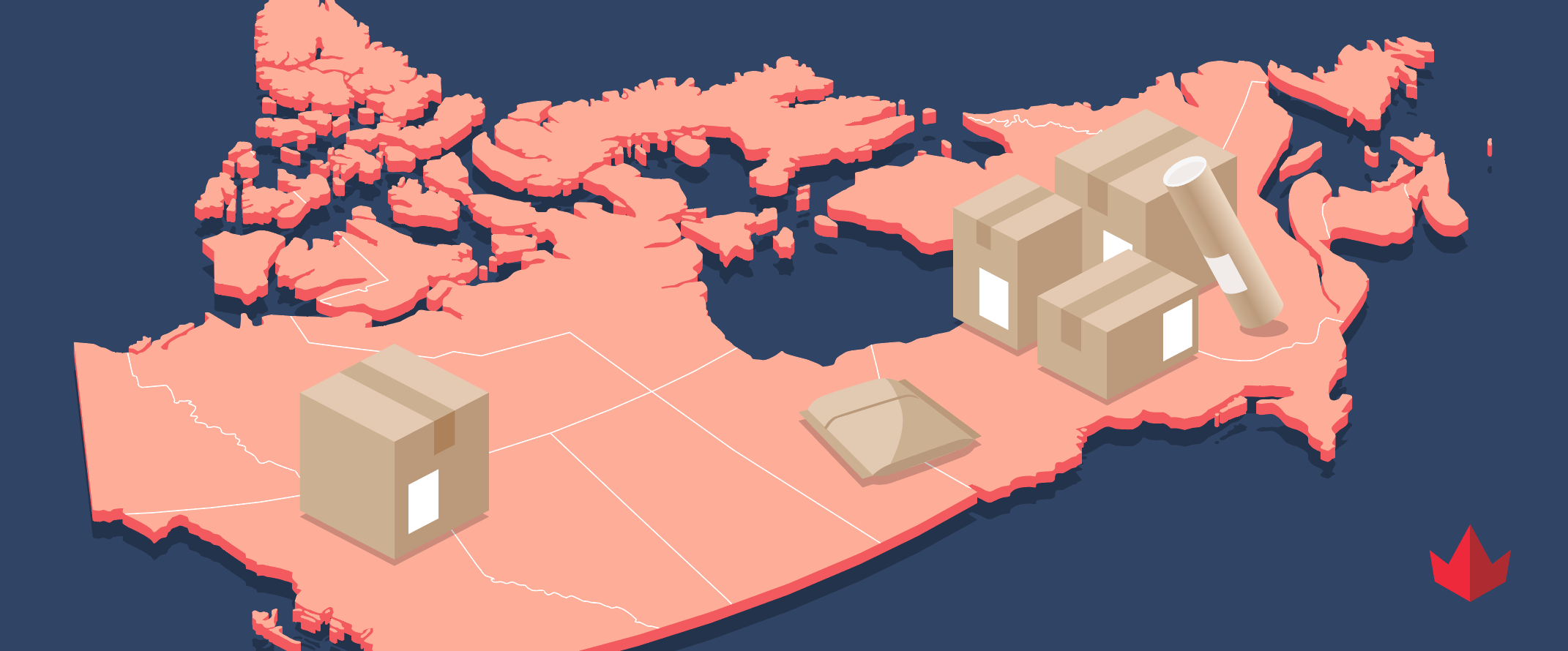 Map of Canada with packages across the land
